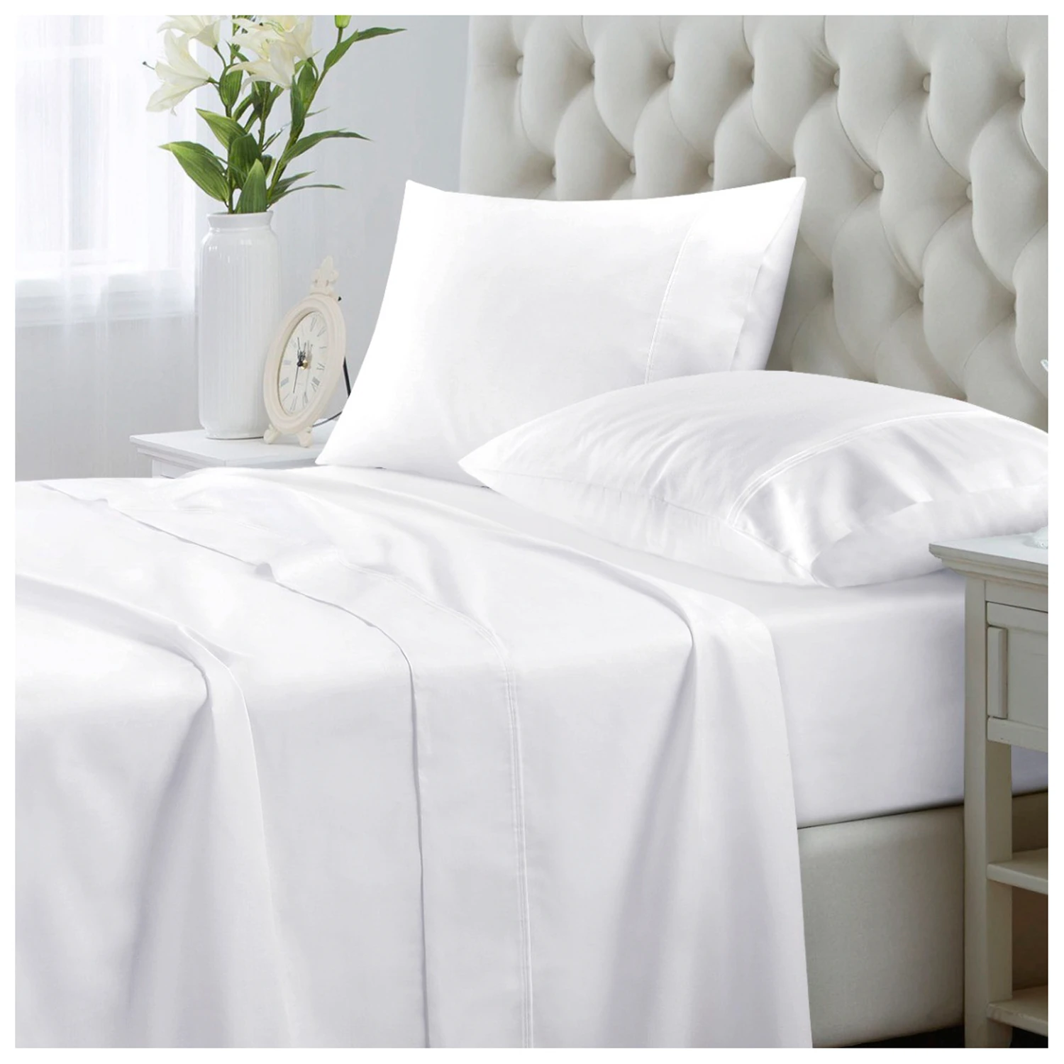 Sábanas 1.5 Plaza 144 Hilos Liso Blanco - Imagen 2