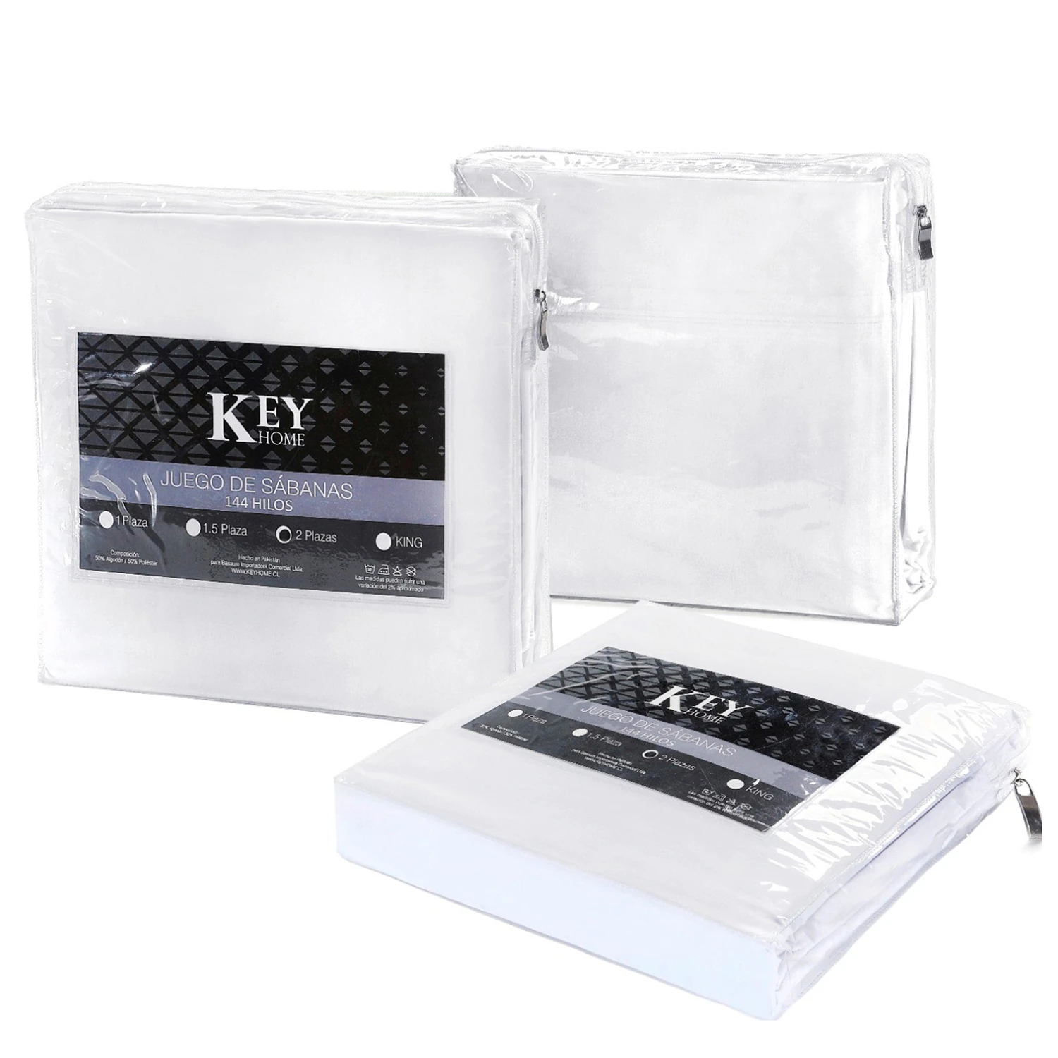 Sábanas 1.5 Plaza 144 Hilos Liso Blanco - Imagen 5