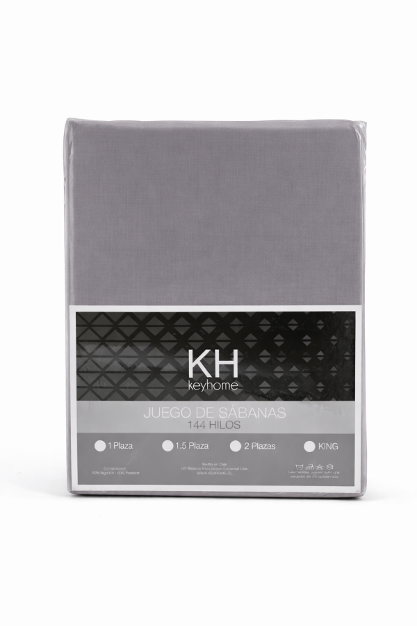 Gris Envase Sábanas 1.5 Plaza 144 Hilos Liso Gris