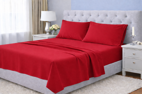 Sábanas 1.0 Plaza 144 Hilos Liso Rojo Italiano