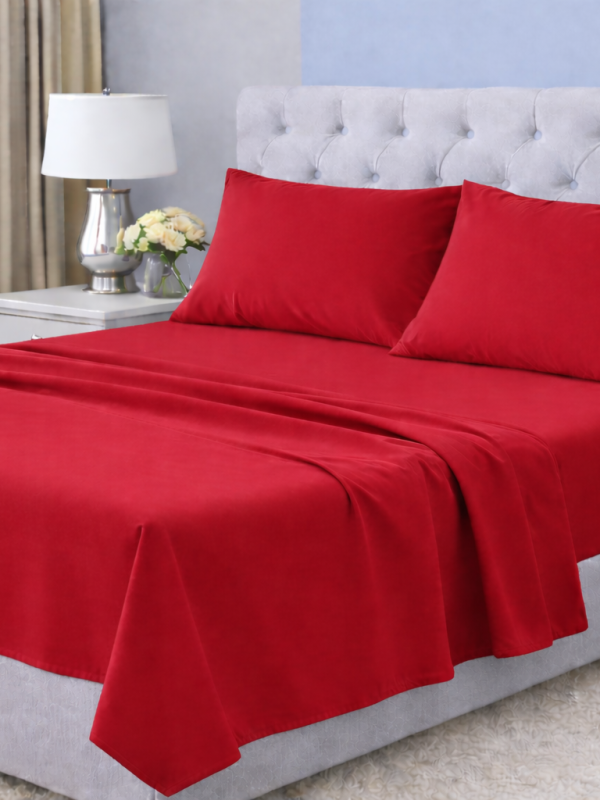 Sábanas 1.0 Plaza 144 Hilos Liso Rojo Italiano